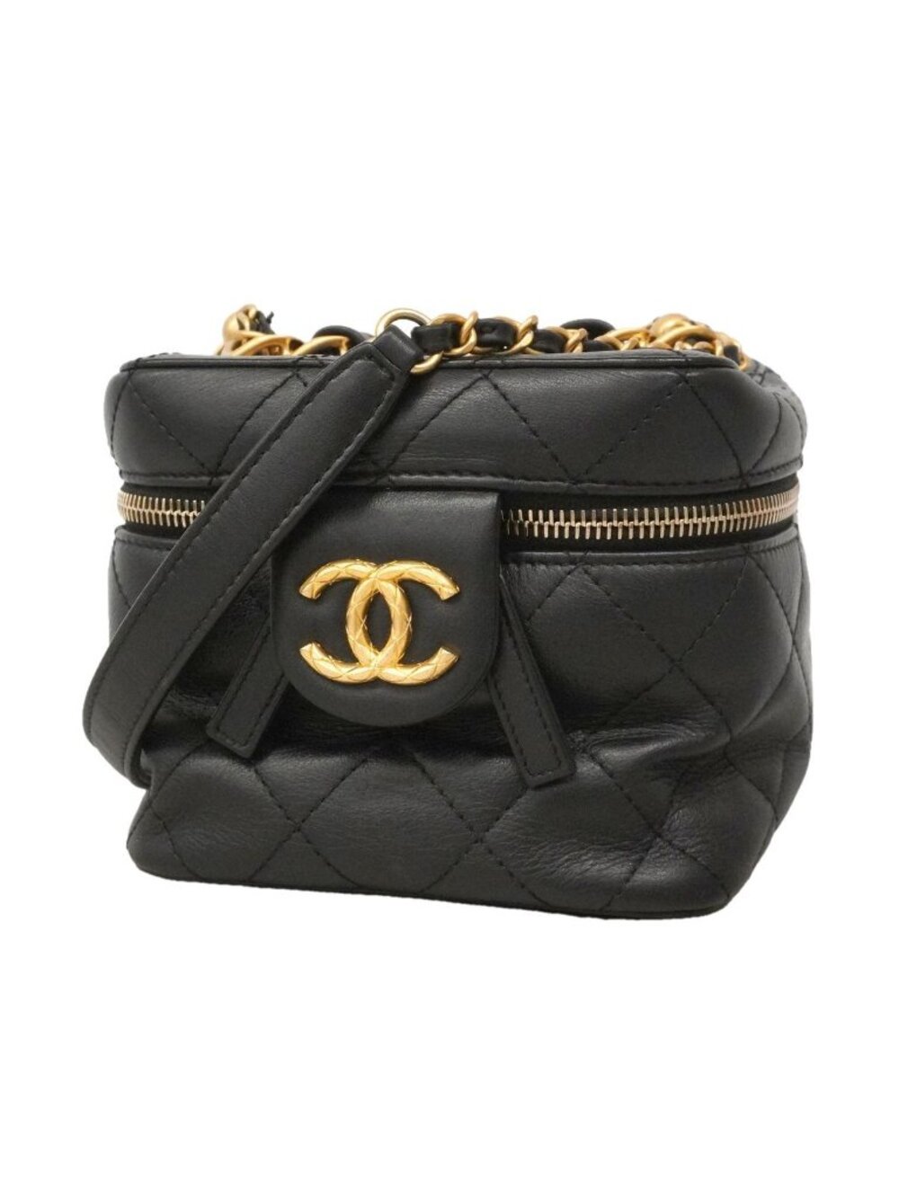 Chanel Vanity Bag Quilted Lambskin Black Gold 2-Way Bag